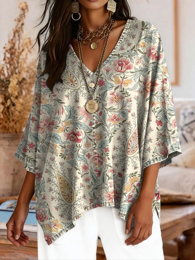 Women's Elegant Floral Decorative Pattern Shirt