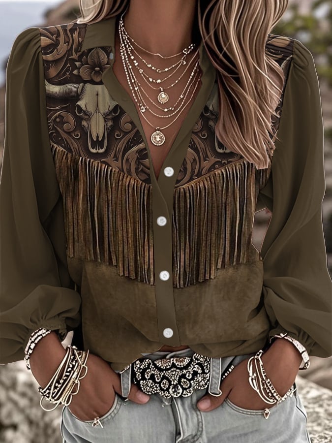 Women's Western Vintage Floral Print Shirt