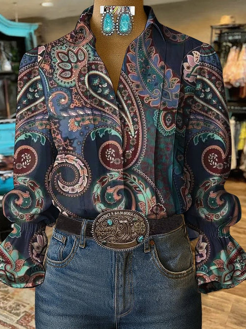 Women's Retro Western Floral Print Shirt