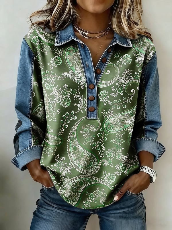Women's Vintage Floral Print Lapel Shirt