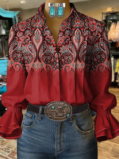Women's Retro Western Floral Print Shirt