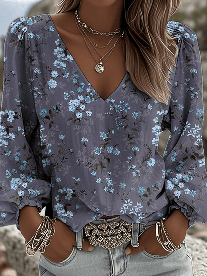 Women's Vintage Western Print V-Neck Shirt